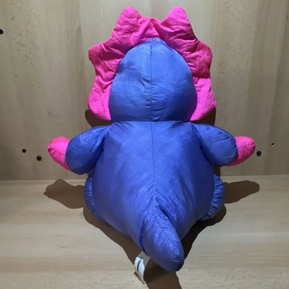 Stuffins 90’s Triceratops Nylon Plush Dinosaur Pink Blue Squeaker Parachute  Vtg